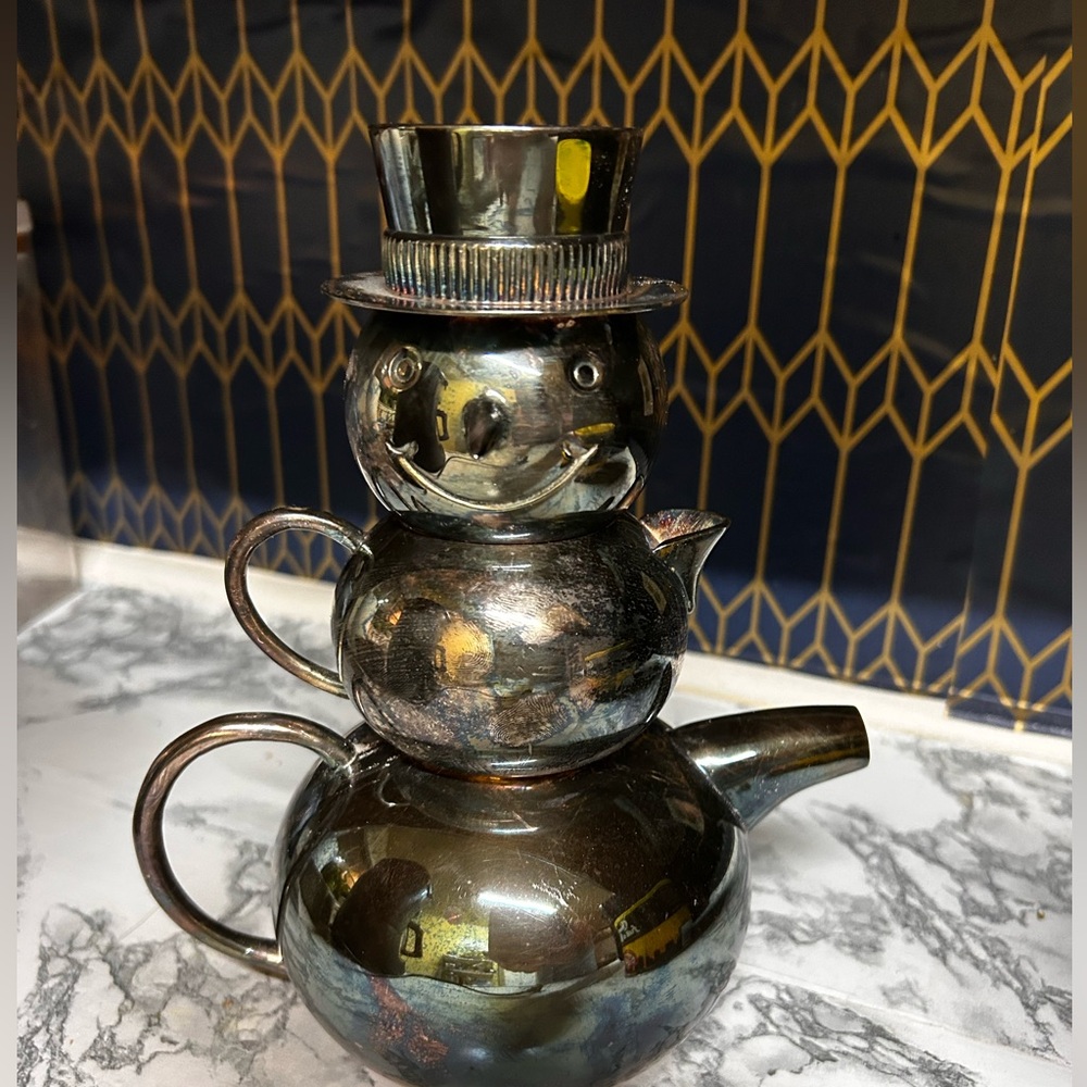 Wallace Silverplate Snowman Teapot – Handmade – Rare Figural Holiday Collectible